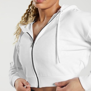 Wholesale Custom Logo Female Cropped Hoodies Women Cotton Crop <b>Top</b> Hoodie <b>Top</b> Selling Plus Size Crop <b>Zipper</b> Hoodie for Women - Product Image 4