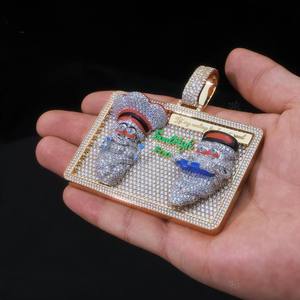 Collar con colgante de dije cubano de plata 925 chapado en rodio, con moissanita VVS y oro amarillo, estilo hip hop, personalizado y con incrustaciones de circonitas. - Product Image 4