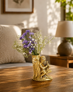 Golden <b>Angel</b> Tree Vase With Purple Flowers Metal Decorative Piece Vintage Style Home <b>Ornament</b> - Product Image 1