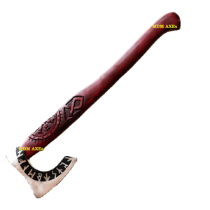 Handmade <b>Axe</b> Damascus Steel Blade Wood <b>Handle</b> With Leather Sheath Outdoor Knife - Product Image 1