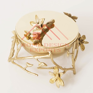 ชามไม้ค้ำกล้วยไม้สีทอง2025พร้อมฝาปิดบนกิ่งไม้แท่นวางดอก - Product Image 3