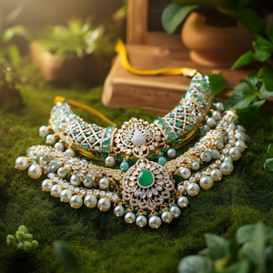 Collier ras-de-cou en pierres précieuses avec perles de cristal et perles de culture - Colliers ras-de-cou tendance - Product Image 3