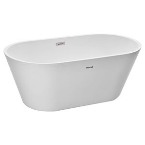 59-Inch Contemporary Oval Acrylic Freestanding Soaking Bathtub Elegant White <b>Brushed</b> Nickel Overflow <b>Drain</b> Contemporary Design - Product Image 1
