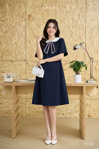 Robe droite en tissu frais V1430 avec col lotus, absorbant la transpiration, pour femmes enceintes, vêtements de maternité - Product Image 2