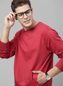 Sudadera Roja de Cuello Redondo para Hombre, Corte Regular, Color Sólido, Informal, Tejida, 100% Algodón, para Otoño - Product Image 5