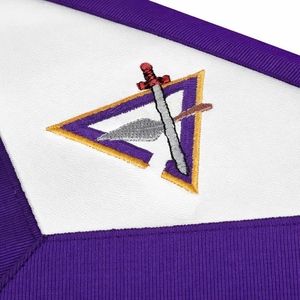 Tablier réversible double face pour chapitre et conseil Royal Arch, ruban violet et rouge, broderie dorée à la main - Product Image 2