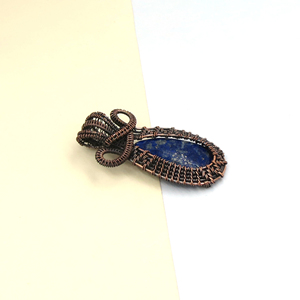 Natural Lapis Lazuli Teardrop Gemstone Wire Wrapped Pendant Handmade Boho Artisan Jewelry Wholesale Statement Pendant - Product Image 3