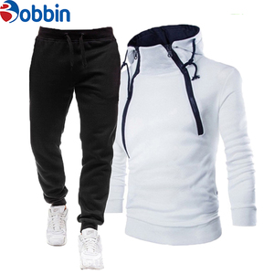Conjuntos deportivos de invierno con logotipo personalizado, chándal de algodón y forro polar unisex, conjunto con capucha y doble cremallera, transpirable, de talla grande para hombre - Product Image 3