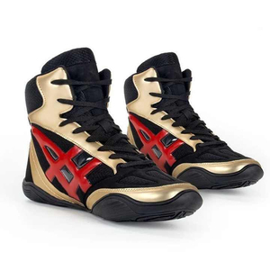 Chaussures de boxe montantes à lacets en similicuir noir, rouge et or, antidérapantes, pour l'entraînement, à prix abordable et avec service OEM ODM - Product Image 6