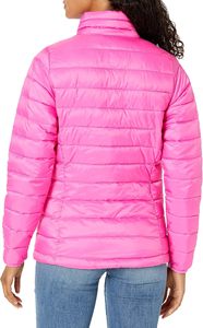 Women's Pink Quilted Jacket Stand Collar <b>Full</b> Sleeve Zipper Closure Solid Color Regular <b>Length</b> Winter <b>Coat</b> - Product Image 2