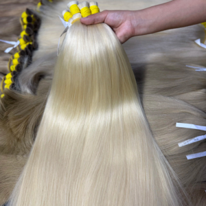 Extensions de cheveux blonds lisses en vrac, super double drawn, cheveux vierges bruns, 100% cheveux vietnamiens - Product Image 1