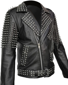 <b>Men</b>’s Genuine Cow Leather Biker <b>Jacket</b> – Vintage Motorcycle Style Stand Collar Zipper Sheep <b>Fur</b> Lining Custom OEM ODM - Product Image 3