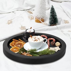 Modern Black Wooden Eco-Friendly Lacquered Finish Deluxe Serving <b>Tray</b> Living Room Dinner Room <b>Table</b> Centerpiece Accessories - Product Image 5