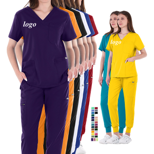 Uniformes Médicos de Cintura Alta para Hospital, Uniformes de Enfermería para Mujer, Uniformes de Manga Corta, Conjuntos de Pantalones Deportivos con Logotipo - Product Image 1