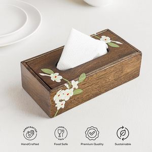 Handcrafted Wooden Tissue <b>Box</b> Cover <b>Floral</b> Inlay Decorative Napkin Holder Rustic Tissue Dispenser for Bathroom Living Room - Product Image 3