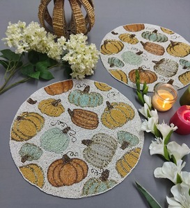 Salvamanteles Redondo de Lona con Cuentas de Calabaza para Otoño, Hecho a Mano, Reutilizable, Decoración para Mesa de Comedor de Cosecha y Acción de Gracias - Product Image 6