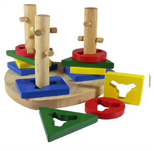 Juego de clasificación de formas multicolor de varias columnas con clavijas entrelazadas para estimular el reconocimiento espacial; disponible a precios de mayorista. - Product Image 1