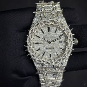 นาฬิกาข้อมือผู้ชายแฟชั่นหรูหรา สแตนเลสสตีล ประดับเพชร หน้าปัดแซฟไฟร์คริสตัล ระบบอัตโนมัติ ขนาด 42 มม. เครื่องกลไก - Product Image 1