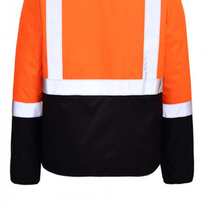 เสื้อแจ็คเก็ตนิรภัยสีส้มสะท้อนแสงพร้อมแถบสะท้อนแสงและแผงสีดำด้านล่างสำหรับชุดทำงาน - Product Image 5