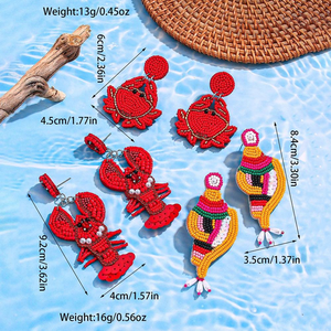 Beautiful <b>Crab</b> Lobster Conch Earrings Boho Hand Braided Rice Beaded Earrings Loop Lightweight Earrings Summer Beach Fun Jewelry - Product Image 4