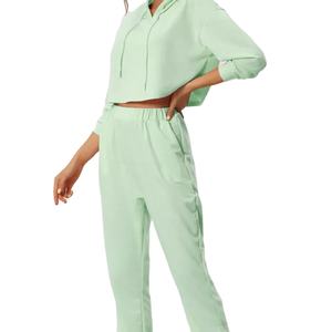 Vente chaude 100% coton femmes coupe ajustée haut court veste survêtement d'hiver avec col à capuche avant Logo Position de haute qualité - Product Image 4