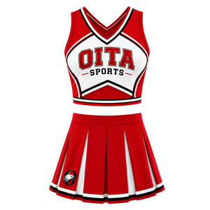 Ensemble uniforme de cheerleading rouge : Crop top et jupe plissée pour compétition de danse d'équipe, tenue de performance sportive - Product Image 1