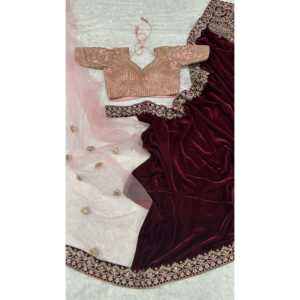 Hermoso Sari con Bordado de Hilo y Dori para Fiestas, Elegante Vestido de Trabajo - Product Image 2