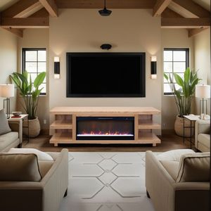 Laurel Canyon <b>82</b>-<b>Inch</b> Fireplace <b>TV</b> Stand with Natural Finish Minimal Assembly for <b>TVs</b> up to 90-<b>Inches</b> - Product Image 2
