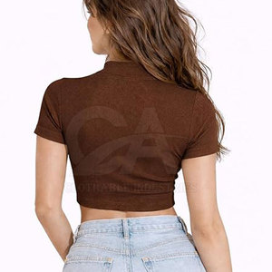 Women Rib Knit Cropped <b>Zipper</b> T-Shirt Slim Fit <b>Top</b> Women Casual Zip Front Crop Tee Summer Fashion <b>Top</b> Best Quality Crop Shirt - Product Image 2