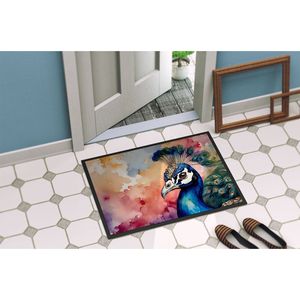 Nouveau paillasson design paon antidérapant lavable à poils bas 18H X 27W tapis de porte avant intérieur et extérieur pour entrée - Product Image 4