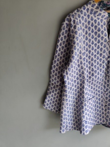 Women's Cotton <b>Mandarin</b> <b>Collar</b> <b>Jacket</b> Three Quarter Lantern Sleeve Printed Geometric Pattern Summer Breathable Prairie gift - Product Image 2