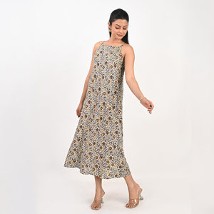 Vestido Maxi Boho Estampado 100% Algodón, Patrón Geométrico, Corte Regular, Silueta en A, Ropa Casual de Verano - Product Image 3