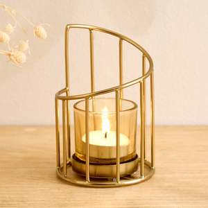 Gold Metal Tea <b>Light</b> Holder Cylindrical <b>Cage</b> Design Heat Resistant Eco-Friendly Durable Birthday Christmas Customized Home - Product Image 1