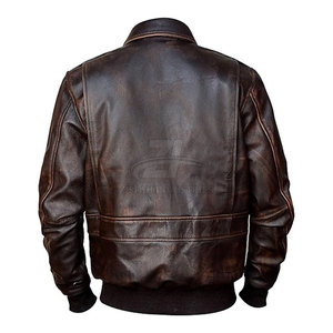 Blouson bomber en cuir pour homme, couleur unie, fermeture éclair intégrale, qualité supérieure, léger, pour l'hiver. - Product Image 2