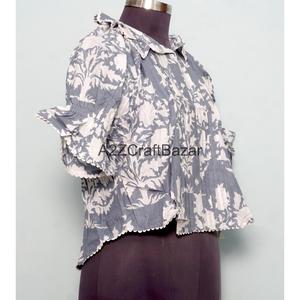 Robes décontractées pour femmes en coton 100% écoresponsable, coupe évasée, manches courtes, col rond, imprimé floral, style vintage romantique - Product Image 4