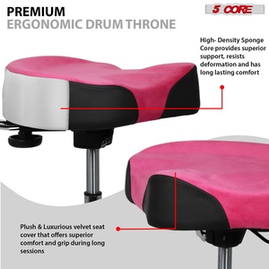5 Core Drum Throne w Backrest 4" <b>Padded</b> <b>Stool</b> Airlift 25" Adjustable Drummer <b>Stool</b> 441Lb Capacity - Product Image 6