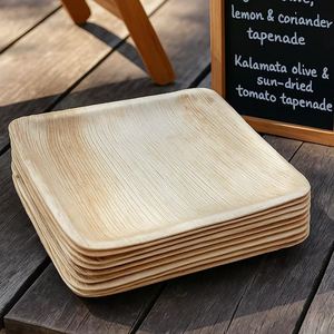 Assiettes jetables écologiques en Areca de qualité supérieure, carrées de 10 pouces, robustes, durables, biodégradables, compatibles micro-ondes, design original pour l'extérieur - Product Image 1