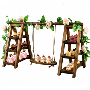 Aqdus Saleem MWS-T3RC Hand-Carved for <b>Wood</b> Rectangle Tiered Cake Stand <b>Rustic</b> Display Riser Wholesale - Product Image 6