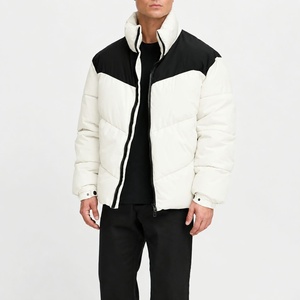 Blouson matelassé pour homme, blanc et noir, col mandarin, à capuche, fermeture éclair frontale, garniture en fourrure, respirant, coupe-vent, hiver, décontracté, standard - Product Image 2