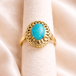 Natural <b>Turquoise</b> <b>Ring</b> Brass Gold Plated Vintage Prong Set Handmade Oval Gemstone <b>Ring</b> for Women Wholesale - Product Image 4