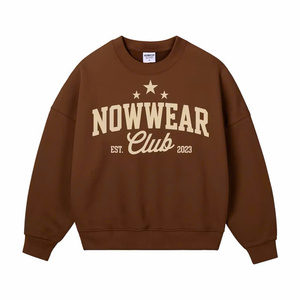 Sweat-shirt à col rond marron pour femme NOWWEAR, imprimé lettres, 100% coton tricoté, vêtements décontractés d'automne - Product Image 1