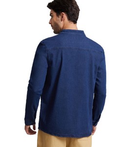 Chemise en jean ample pour homme, manches longues, couleur unie, col rabattu, décontractée, 100 % coton tissé, lavable, toutes saisons - Product Image 2