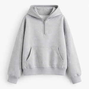 Sweat à capuche oversize pour femme, demi-zip, épaules tombantes, en polaire douce, style minimaliste, streetwear hiver, mode 2026 - Product Image 5