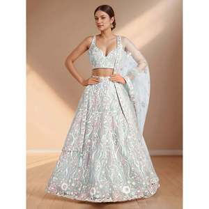 Stunning Sky-Blue <b>Sequins</b> Net Lehenga Choli Set with Dupatta for Women - Product Image 1