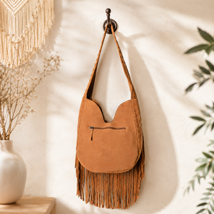 Bolso de Hombro de Cuero de Gamuza Genuino de Primera Calidad con Flecos para Mujer, Estilo Bohemio Occidental, Bolso de Diseño Vintage para Uso Diario, Viajes y Moda - Product Image 3