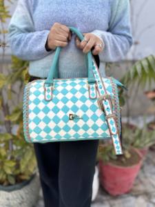 Hand Tooled Carving Leather Tote <b>Bag</b> Gypsy Boho New Arrival Checker Pattern Western Stylish Turquoise <b>Colour</b> Multi Uses <b>Bags</b> - Product Image 4