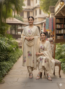 Elegante Conjunto de Kurti de Algodón Puro Crema con Bordado y Dupatta de Algodón Mul – Ropa Étnica de Primera Calidad con Trabajo de Hilo para Mujer - Product Image 3