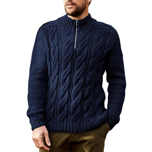 Business Casual Semi Zipper Stand Collar Knit Men's Sweater <b>Light</b> Luxury Style Twisted Knit Solid Color Sweater for Men - Product Image 4
