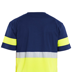 เสื้อยืดนิรภัยแบบมองเห็นได้ชัดเจน คลาส 2 สีกรมท่า พร้อมแถบสะท้อนแสงสีเหลือง แขนสั้น สำหรับงานอุตสาหกรรม - Product Image 6