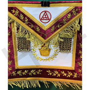 Royal Arch Mason Past High Priest PHP <b>Apron</b> Red Velvet with Gold Bullion Hand Embroidery and Fringe Masonic Regalia - Product Image 5